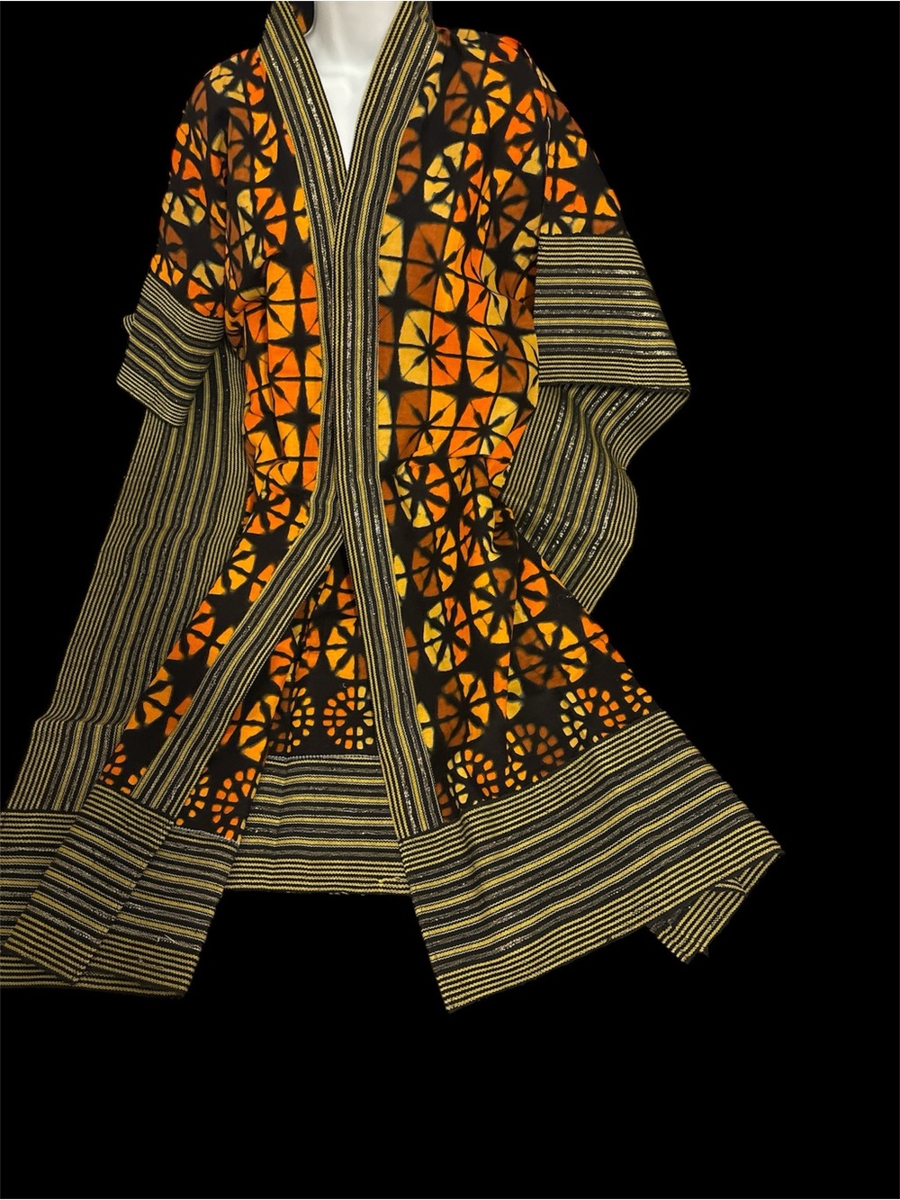 Vibrant Orange & Black Patterned Kimono Jacket - Picture 1 of 14